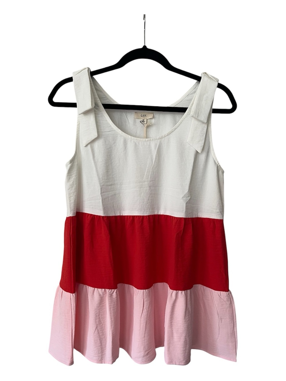 COLOR BLOCK BABYDOLL TIERED TANK SHIRT CORAL RED PINK WHITE SIZE MEDIUM NEW - Picture 3 of 14
